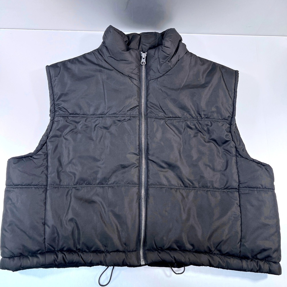 Black Puffer Vest Mock Neck Full Zip Quilted Womens M outdoor coat jacket layers